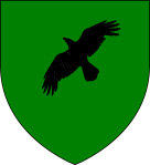House Morrigen: a black crow on storm green